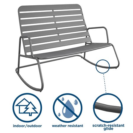 Cosco Novogratz Poolside Gossip Collection, Roberta Outdoor/Indoor Rocker Loveseat, Charcoal 88075CHC1E